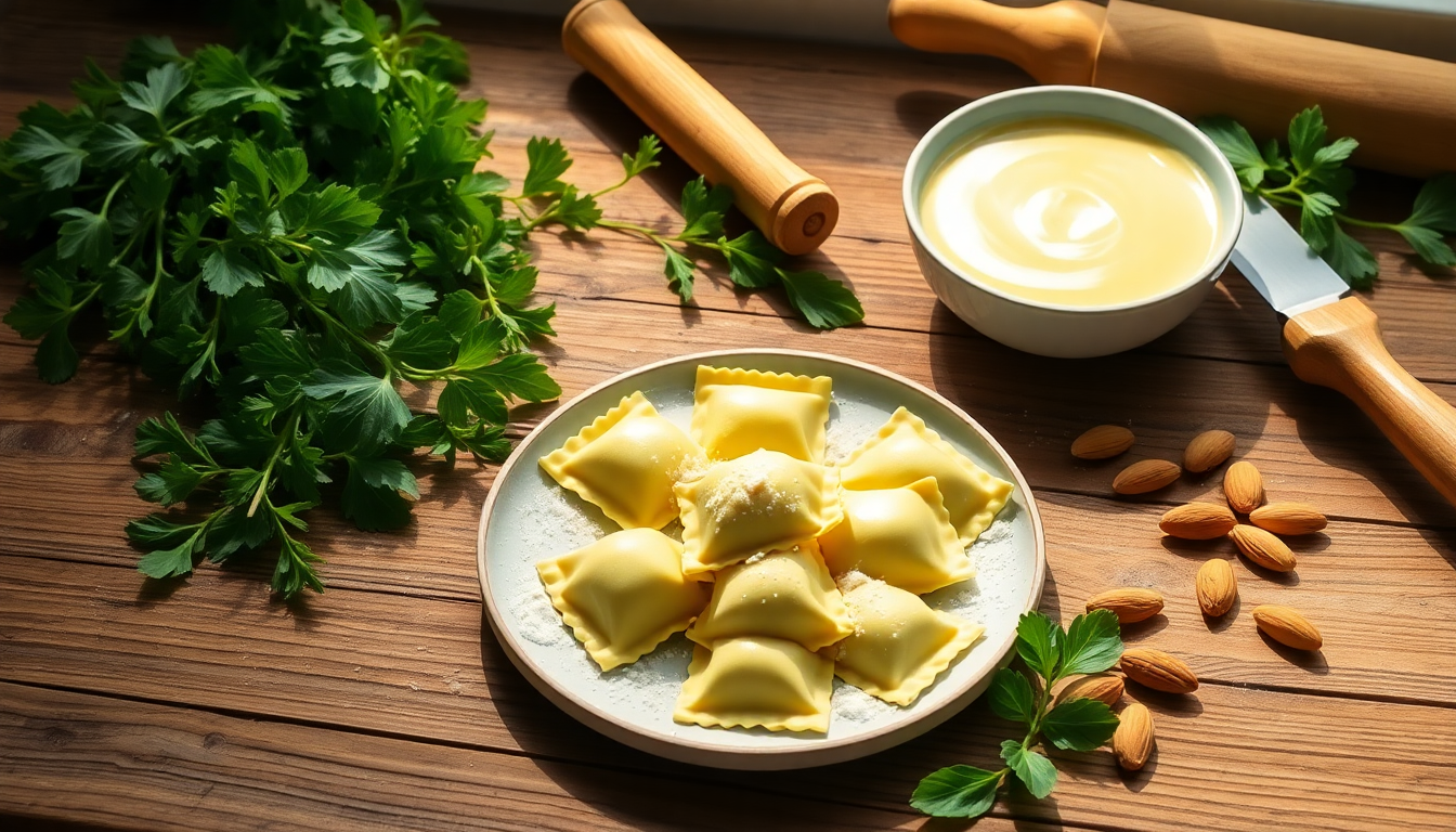scopri la ricetta dei ravioli di borragine con salsa alle mandorle 1751719290