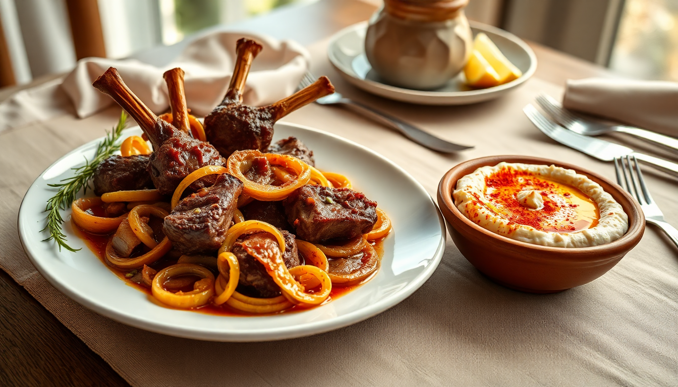 scopri la ricetta dellagnello con cipolle in agro e babaganoush 1751436098